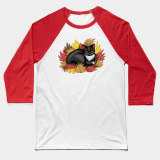 Kitty in the Leaves Baseball T-Shirt